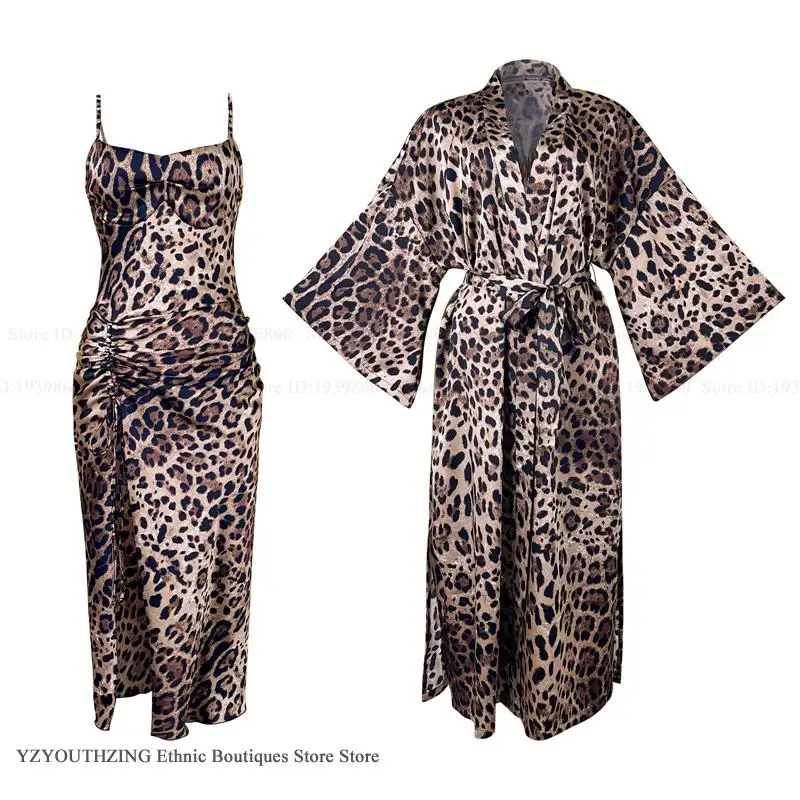 Summer House Clothing - Sexy Leopard Long Robe Nightgown Set
