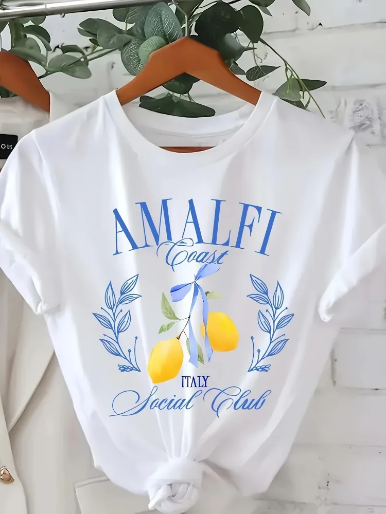 Summer Clothing Cartoon - Lemon Print T-shirt Short Sleeve Crew