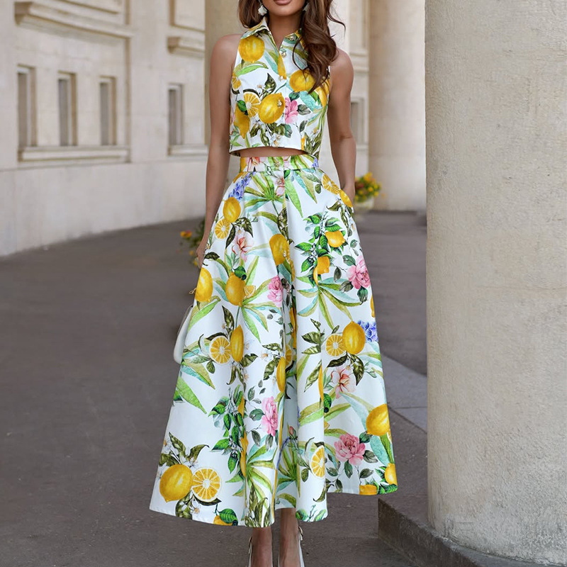 Summer Clothing For Girls - Women's Fashion Lemon Print Sleeveless Shirt